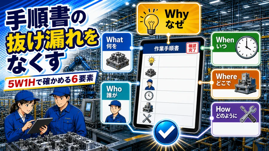 Why・What・Who・When・Where・Howの6要素で作業手順書の記載内容を点検する図解