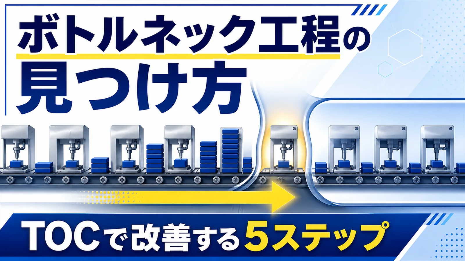 瓶の首のように細くなった工程で流れが絞られている生産ラインの図解
