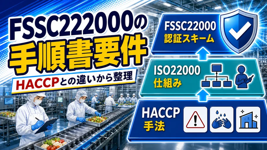 HACCPを土台にISO22000と前提条件プログラムを重ねたFSSC22000の構造を示した図解