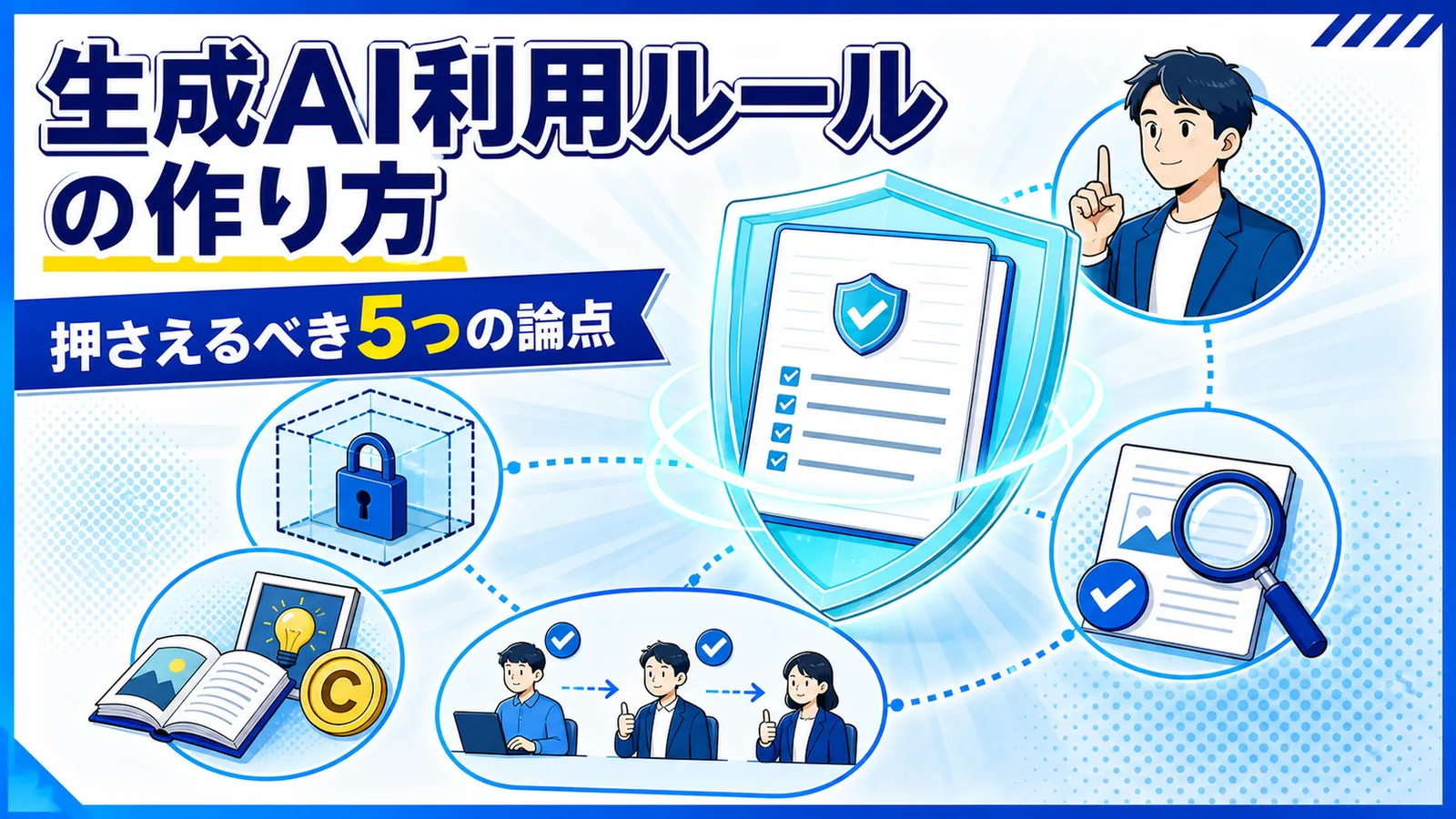 機密情報の入力範囲や出力の検証手順を定めた社内ガイドラインの構成図