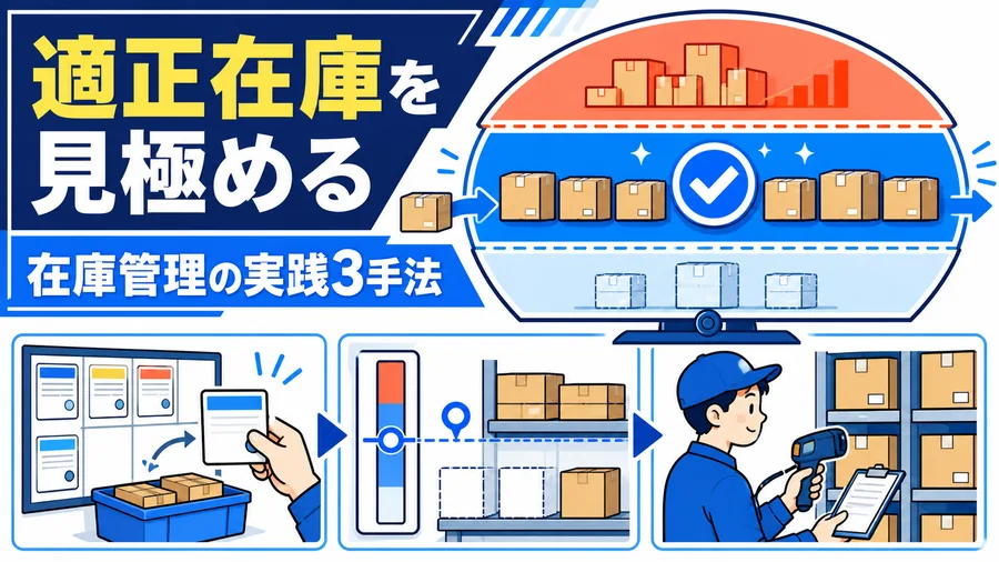 過剰在庫と欠品の間で適正水準を探る在庫管理と、ABC分析で優先順位をつける図解