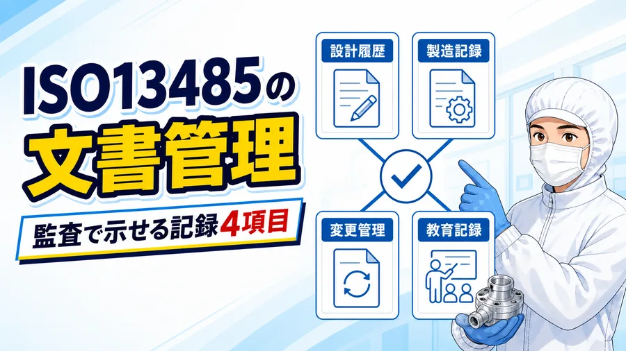 設計履歴・製造記録・変更管理・教育記録がロット単位でひも付いたISO13485の文書管理の図解