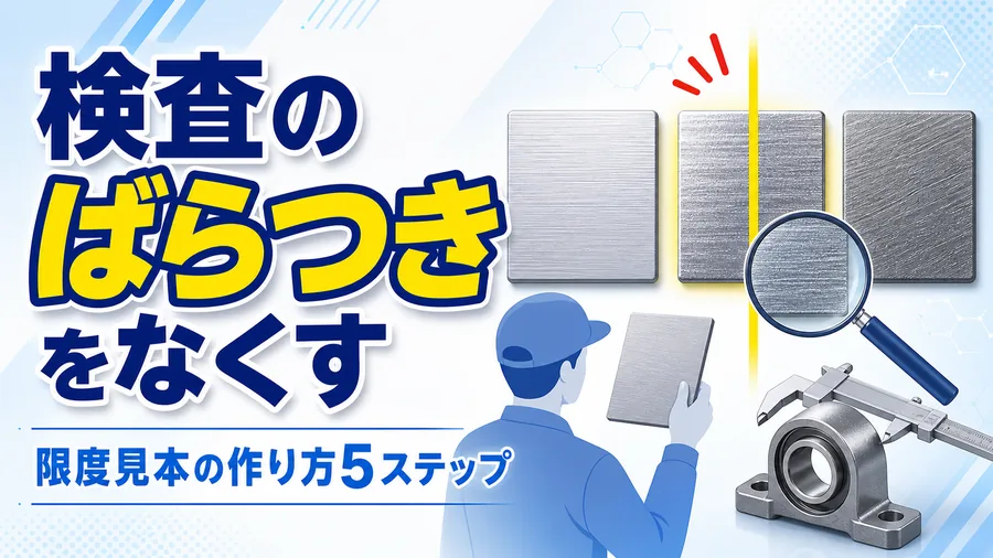 良品と不良品の境界を現物サンプルで示す限度見本のイメージ図