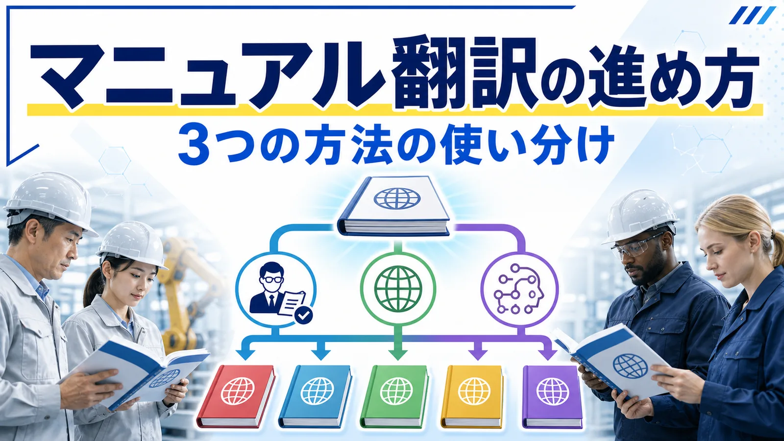 作業手順書を外注・機械翻訳・AI翻訳の3つの方法で多言語化する比較の図解