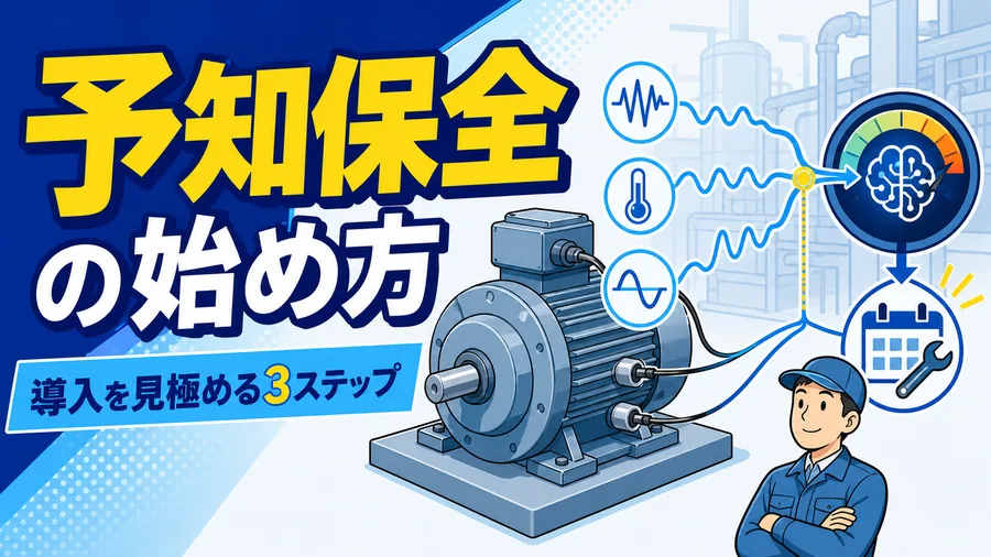 振動・温度・電流のセンサーデータをAIが分析し、設備の異常の兆候を事前に知らせる仕組みの図解