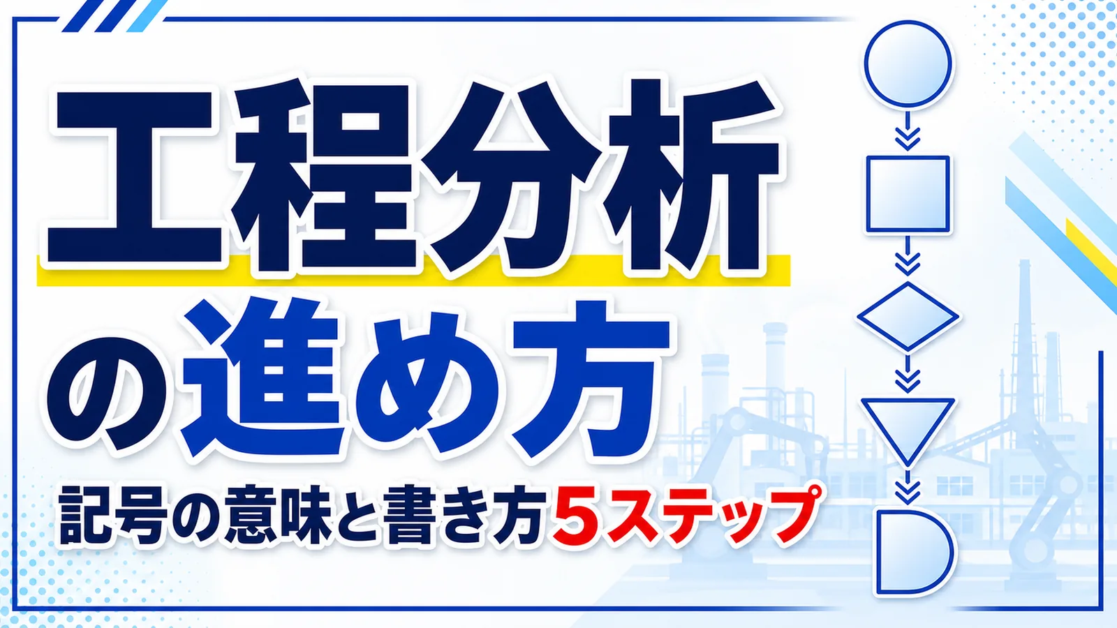 加工・運搬・検査・停滞の工程図記号を縦に連ねた工程分析図の図解
