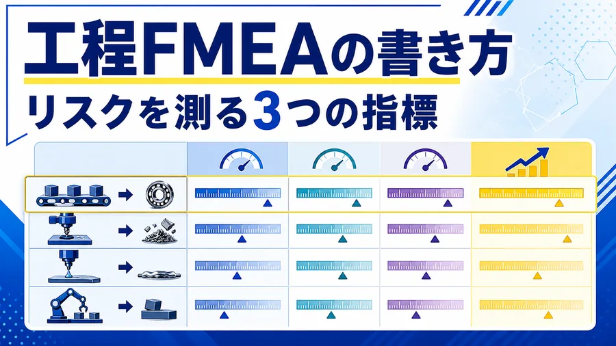 工程の故障モードを影響度・発生度・検出度で点数評価する工程FMEA様式の図解