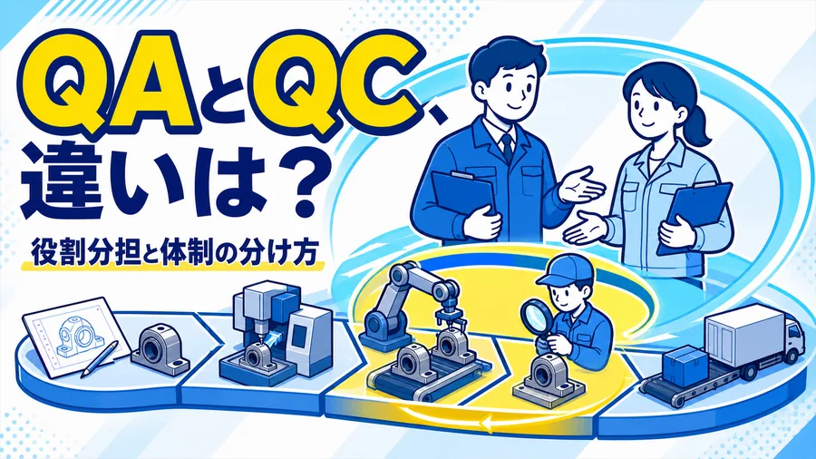 仕組みで品質を作り込む品質保証と、工程内で不具合を検出する品質管理を並べた比較図