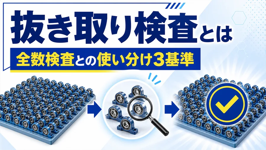 ロットから一部のサンプルを抜き取って検査しロット全体の合否を判定する図解