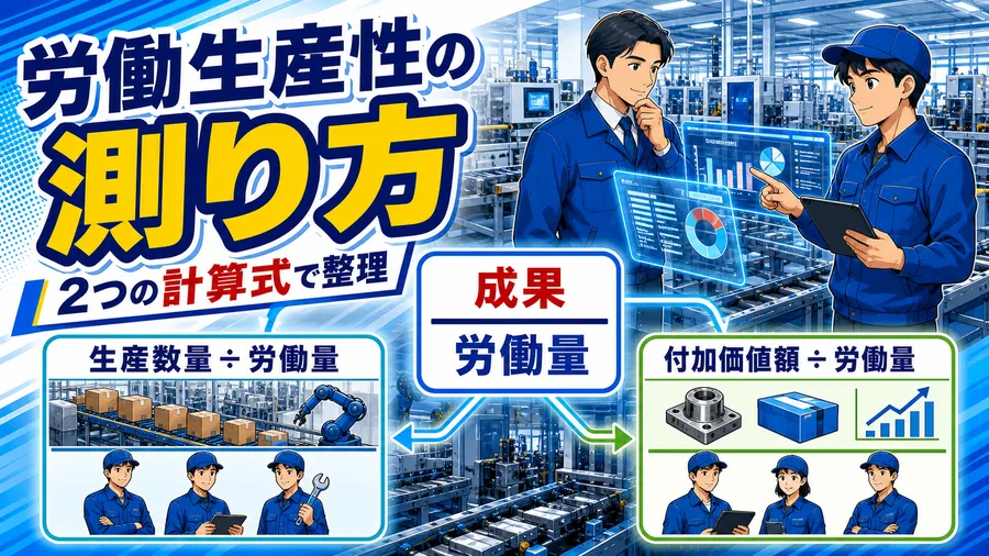 物的労働生産性と付加価値労働生産性という2つの計算式を並べて比較した図解