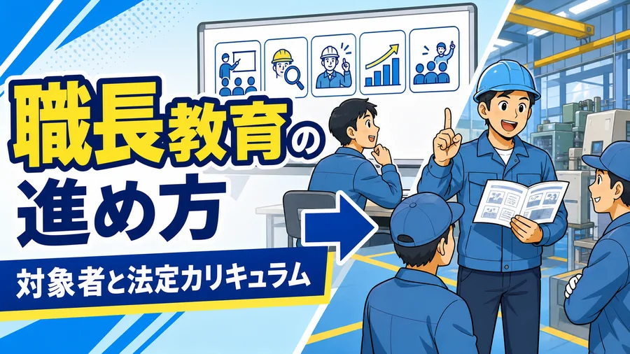 新任職長が受講する法定カリキュラムと、受講後に現場で実践する流れを並べた図解