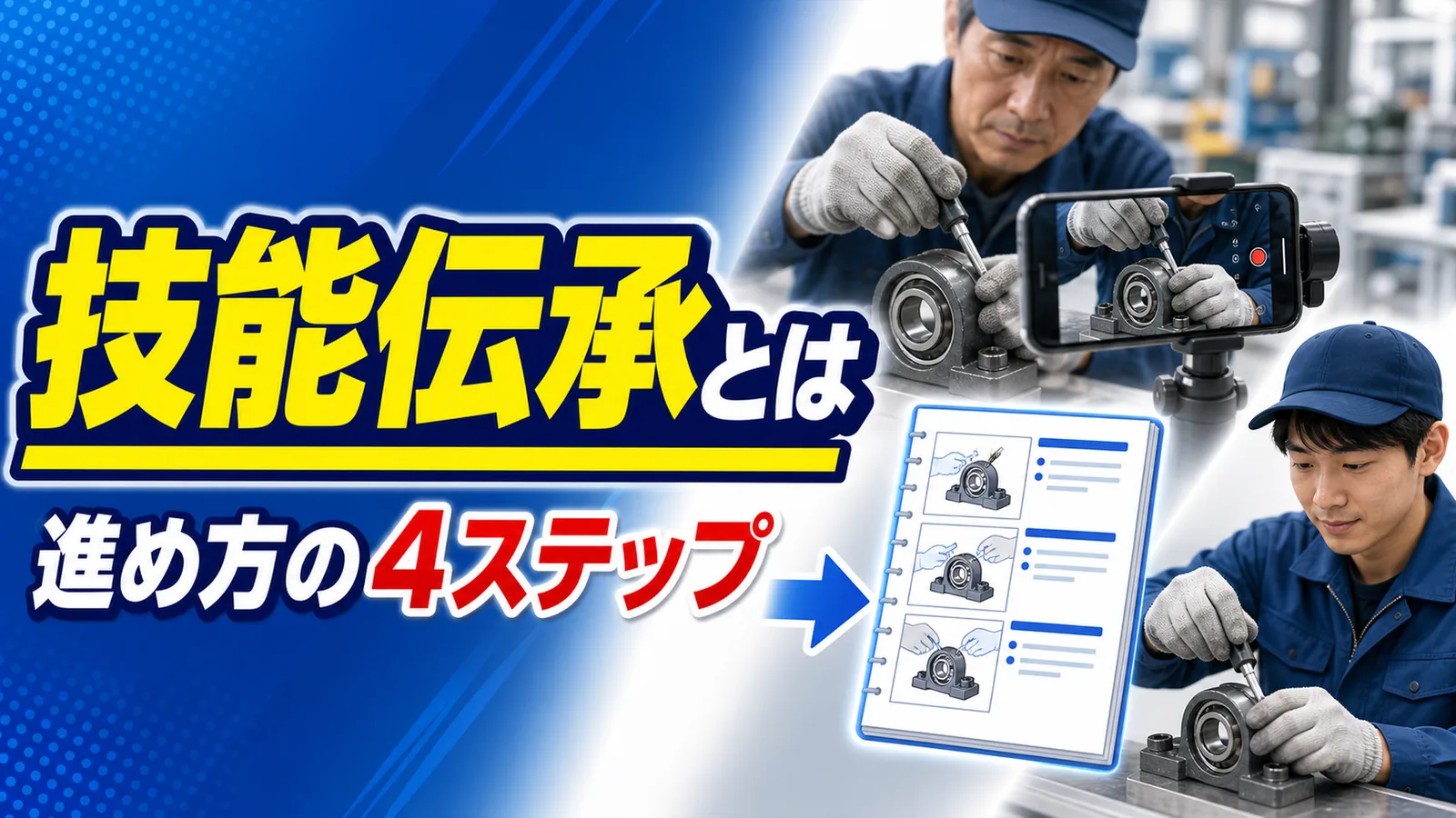 熟練者の作業を見える化・言語化して新人に引き継ぐ4ステップの図解