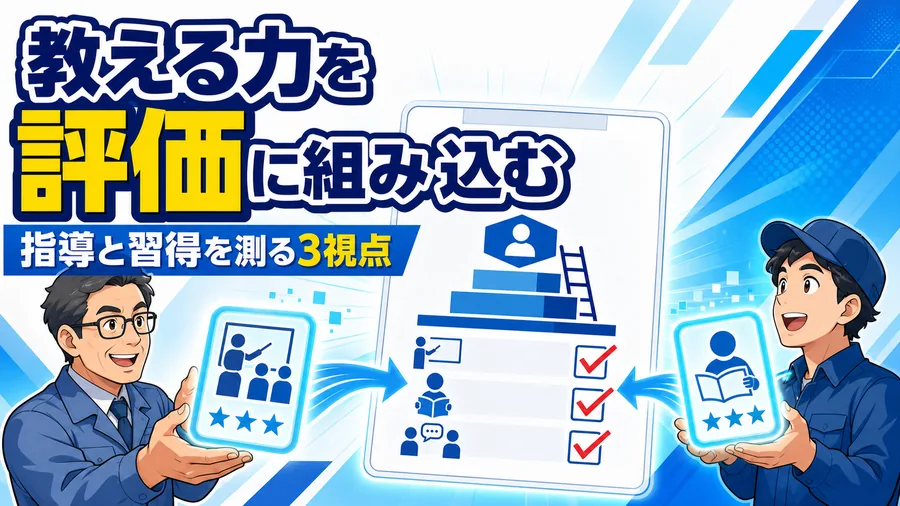 指導実績と技能習得を評価項目に組み込み、処遇に反映する仕組みの図解